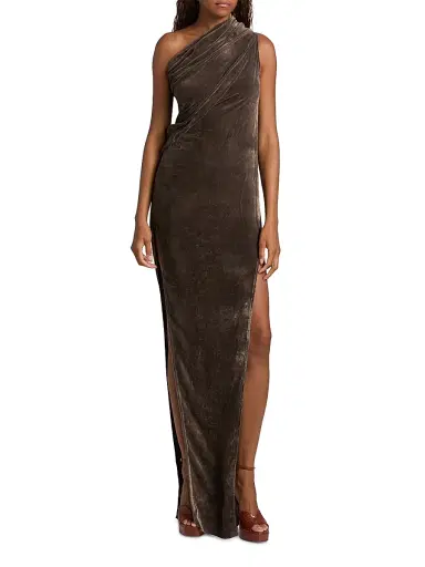 Rick Owens Women's Athena Arrowhead One-Shoulder Velvet Gown - Dark Dust | Thumbnail 3