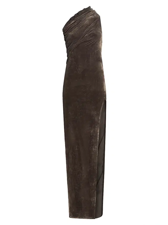 Rick Owens Women's Athena Arrowhead One-Shoulder Velvet Gown - Dark Dust