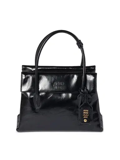 Miu Miu Women's Shiny Leather Top Handle Bag - Black | Thumbnail 1 Miu Miu Women's Shiny Leather Top Handle Bag - Black | Thumbnail 1