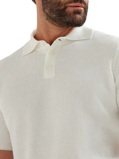 Brunello Cucinelli Men's Cotton English Rib Polo Style Sweater - Panama | Thumbnail 4 Brunello Cucinelli Men's Cotton English Rib Polo Style Sweater - Panama | Thumbnail 4