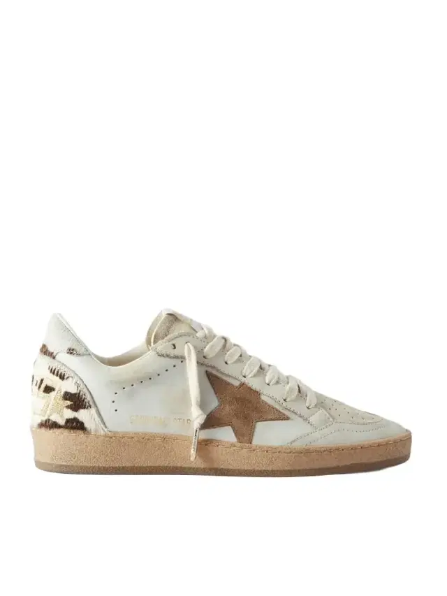 Ball Star Calf Hair And Suede-trimmed Distressed Leather Sneakers