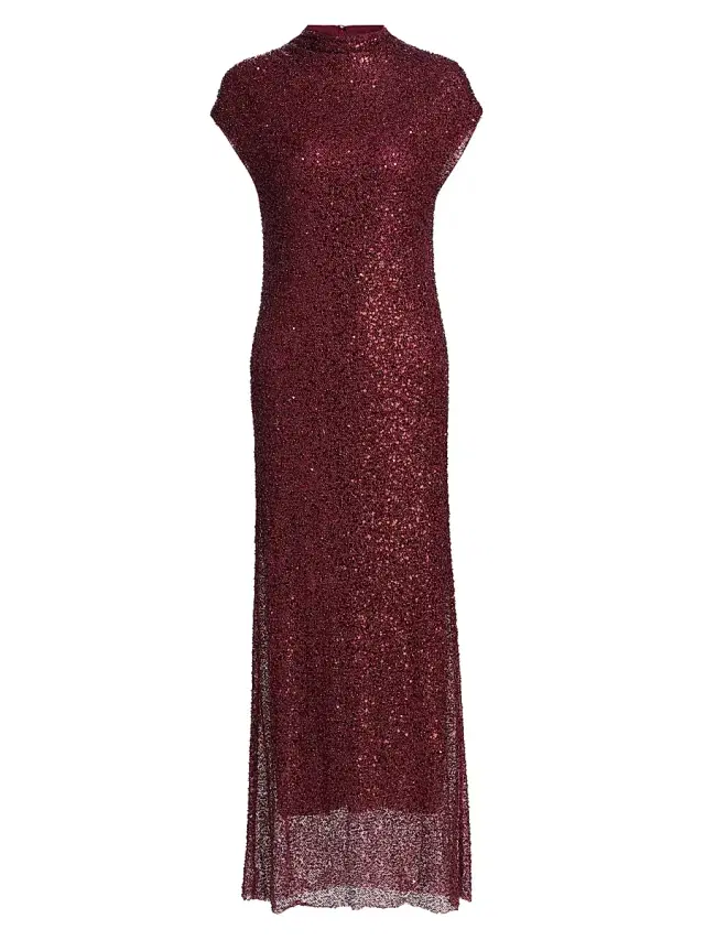 SIMKHAI Women's Zaria Sequined Cowlneck Cocktail Dress - Cranberry