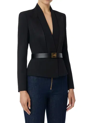 Elisabetta Franchi Women's Crêpe Satin Lapel Blazer | Thumbnail 2 Elisabetta Franchi Women's Crêpe Satin Lapel Blazer | Thumbnail 2