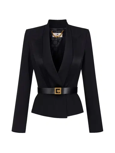 Elisabetta Franchi Women's Crêpe Satin Lapel Blazer | Thumbnail 1 Elisabetta Franchi Women's Crêpe Satin Lapel Blazer | Thumbnail 1
