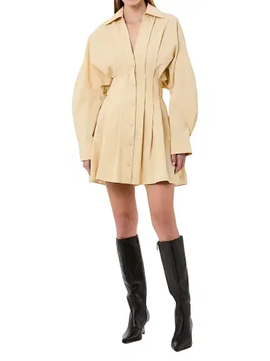 NICHOLAS Women's Fabienne Pleated Mini Shirtdress - Butter | Thumbnail 2