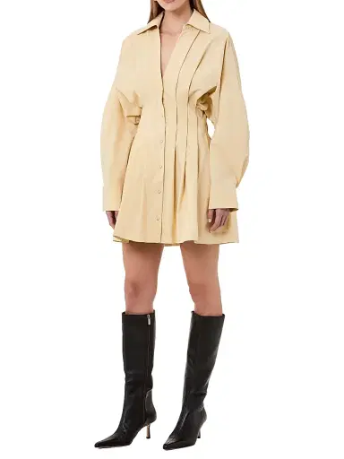 NICHOLAS Women's Fabienne Pleated Mini Shirtdress - Butter | Thumbnail 3