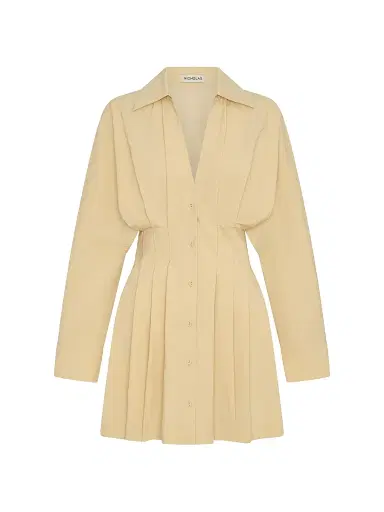 NICHOLAS Women's Fabienne Pleated Mini Shirtdress - Butter | Thumbnail 1