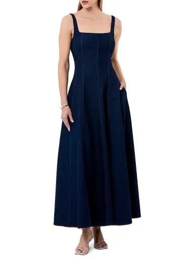 NICHOLAS Women's Athena Godet Panelled Maxi Dress - Indigo | Thumbnail 3