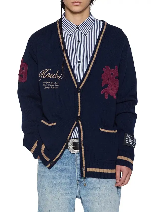 Men's Neo Nostalgia Playoff Logo Cotton Cardigan - Navy