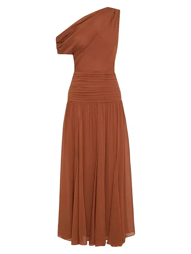 NICHOLAS Women's Reece Shirred Midi-Dress - Chestnut