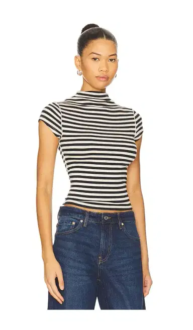 Free People x We The Free Lola Tee Stripe In Black & White Stripe | Thumbnail 2