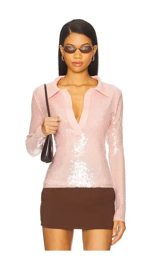 Knit Collar Sequin Polo Top