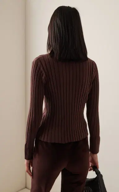 USISI SISTER Hannah Velvet-Detailed Ribbed-Knit Cotton Top - Brown - XS | Thumbnail 4