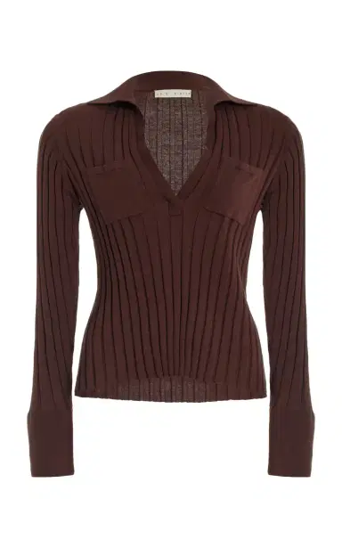 USISI SISTER Hannah Velvet-Detailed Ribbed-Knit Cotton Top - Brown - XS | Thumbnail 1