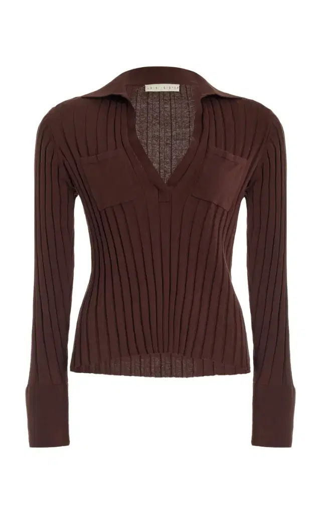Hannah Velvet-Detailed Ribbed-Knit Cotton Top - Brown - XS Hannah Velvet-Detailed Ribbed-Knit Cotton Top - Brown - XS