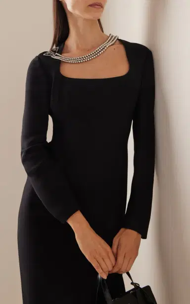 Prada Chain-Embellished Cady Midi Dress | Thumbnail 2 Prada Chain-Embellished Cady Midi Dress | Thumbnail 2