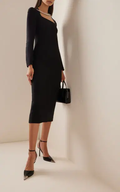 Prada Chain-Embellished Cady Midi Dress | Thumbnail 3 Prada Chain-Embellished Cady Midi Dress | Thumbnail 3