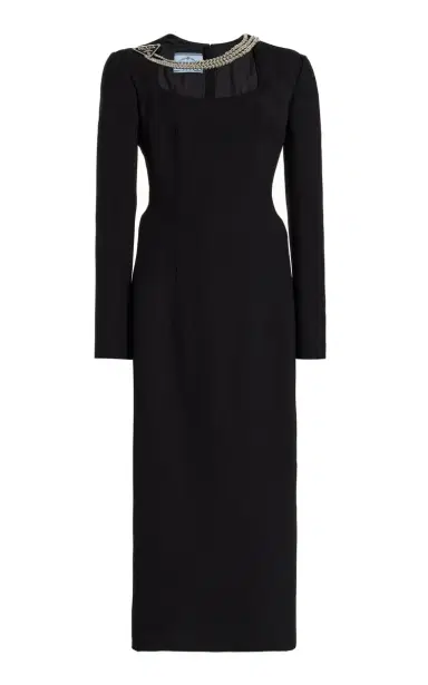 Prada Chain-Embellished Cady Midi Dress | Thumbnail 1 Prada Chain-Embellished Cady Midi Dress | Thumbnail 1