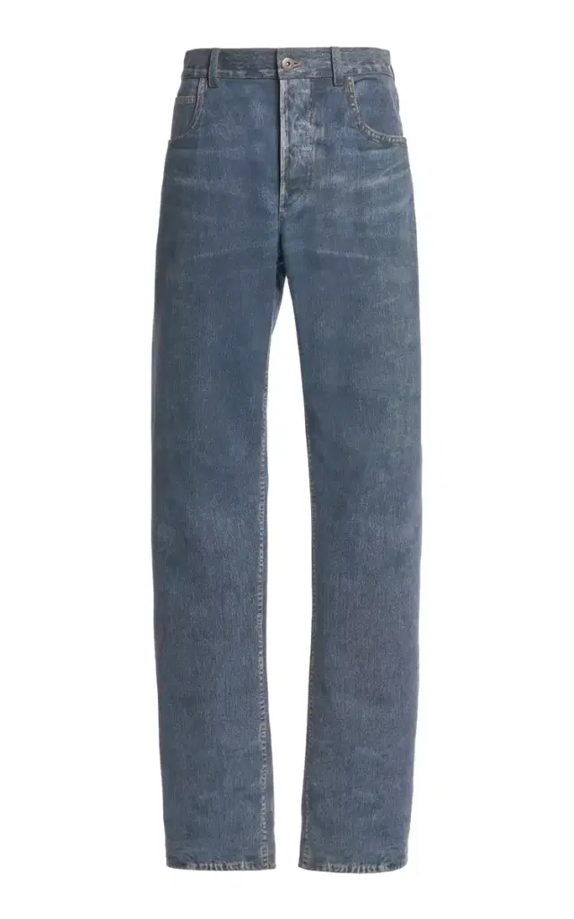 Denim-Printed Leather Trousers