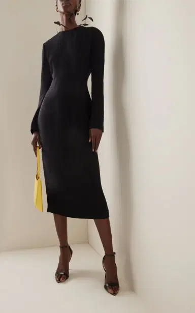 Prada Feather-Embellished Sable Midi Dress | Thumbnail 3 Prada Feather-Embellished Sable Midi Dress | Thumbnail 3