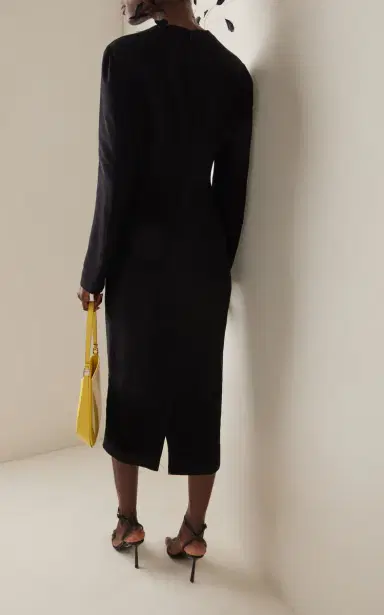 Prada Feather-Embellished Sable Midi Dress | Thumbnail 4 Prada Feather-Embellished Sable Midi Dress | Thumbnail 4