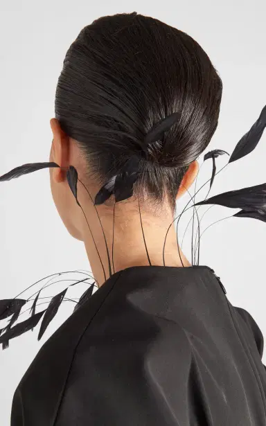 Prada Feather-Embellished Sable Midi Dress | Thumbnail 5 Prada Feather-Embellished Sable Midi Dress | Thumbnail 5