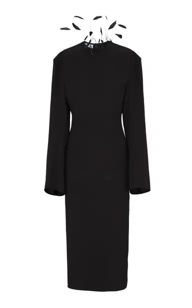 Prada Feather-Embellished Sable Midi Dress | Thumbnail 6 Prada Feather-Embellished Sable Midi Dress | Thumbnail 6
