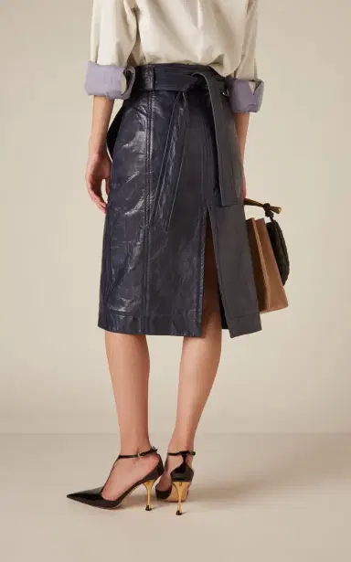 Bottega Veneta Belted Embossed-Leather Midi Pencil Skirt | Thumbnail 4 Bottega Veneta Belted Embossed-Leather Midi Pencil Skirt | Thumbnail 4