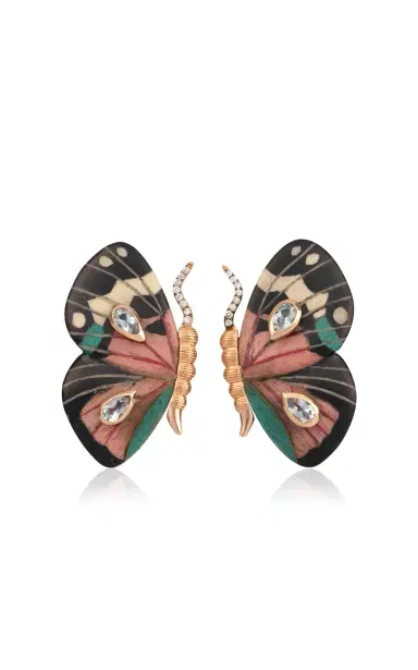 Silvia Furmanovich 18k Yellow Gold Marquetry Butterfly Wing Earrings - Multi - OS - Only At Moda Operandi | Thumbnail 1
