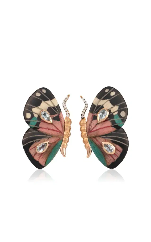 18k Yellow Gold Marquetry Butterfly Wing Earrings - Multi - OS - Only At Moda Operandi 18k Yellow Gold Marquetry Butterfly Wing Earrings - Multi - OS - Only At Moda Operandi