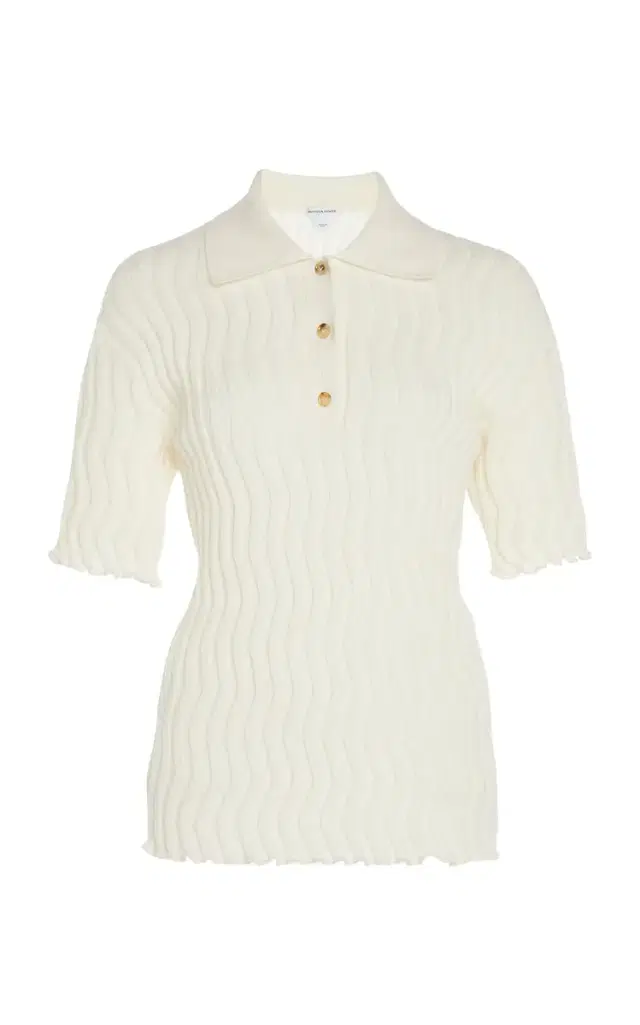 Bottega Veneta Ribbed-Knit Wool Polo Top