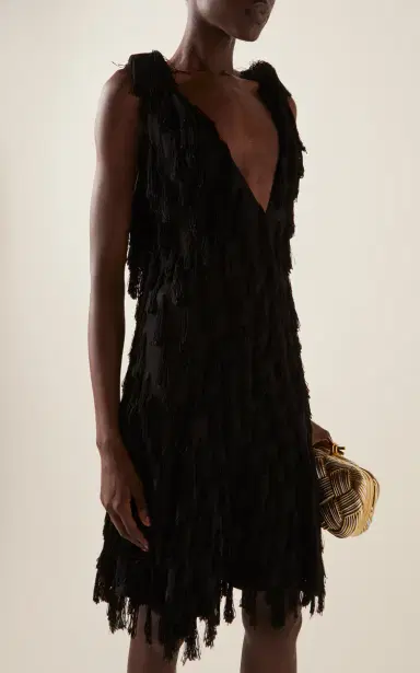 Bottega Veneta Fringed Fil Coupe Crepe Mini Dress | Thumbnail 2