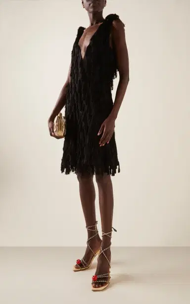 Bottega Veneta Fringed Fil Coupe Crepe Mini Dress | Thumbnail 3