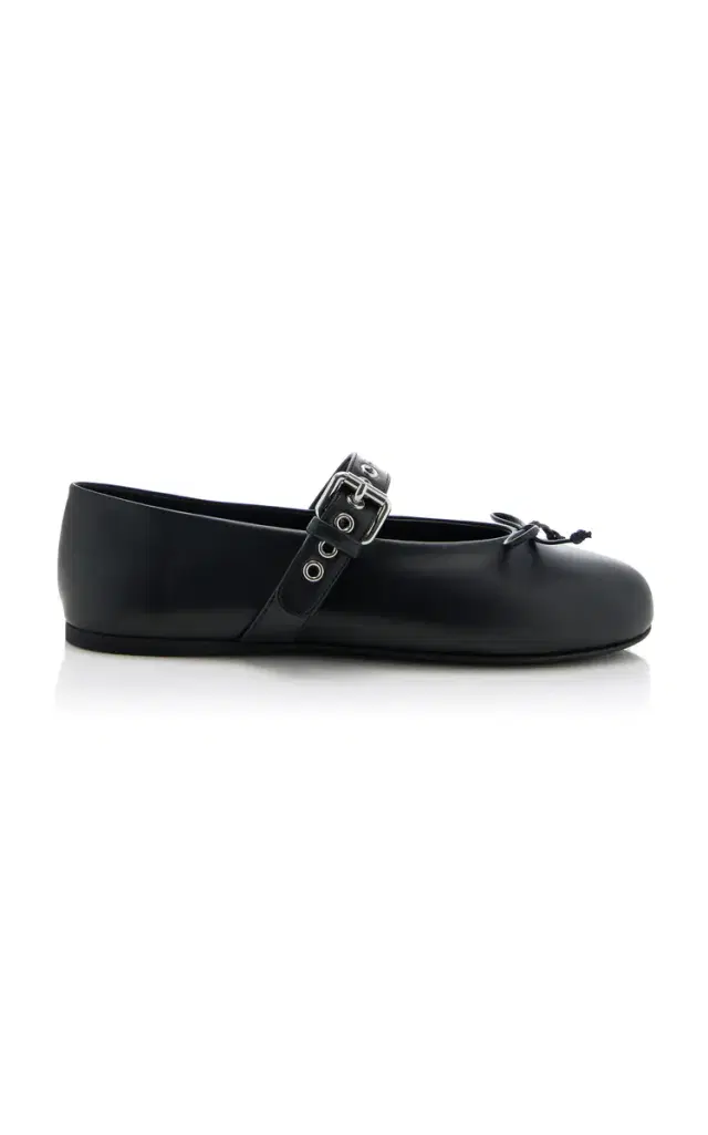 Buckle-Strap Leather Ballet Flats