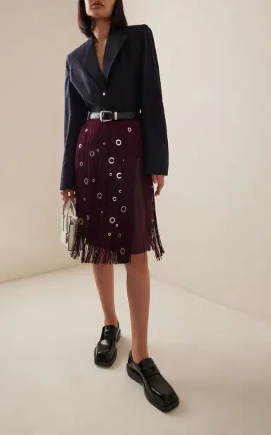 Prada Hand-Studded Fringe Midi Skirt | Thumbnail 2
