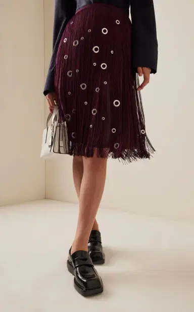 Prada Hand-Studded Fringe Midi Skirt | Thumbnail 3