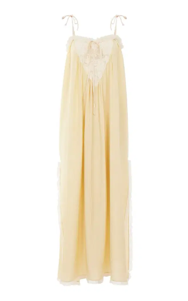 Lace-Trimmed Silk Habotai Maxi Dress