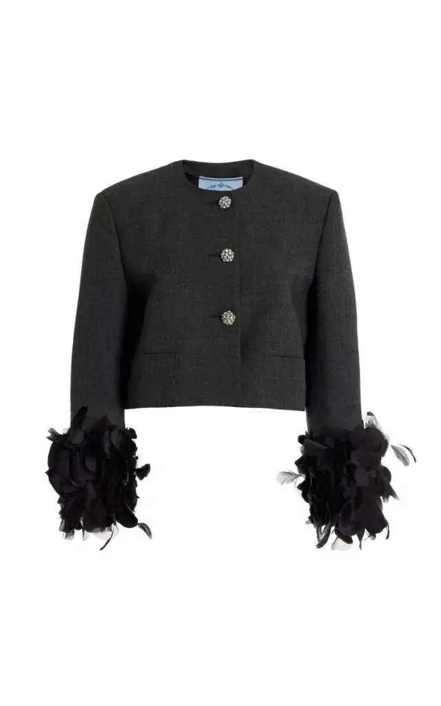 Feather-Embellished Wool Jacket