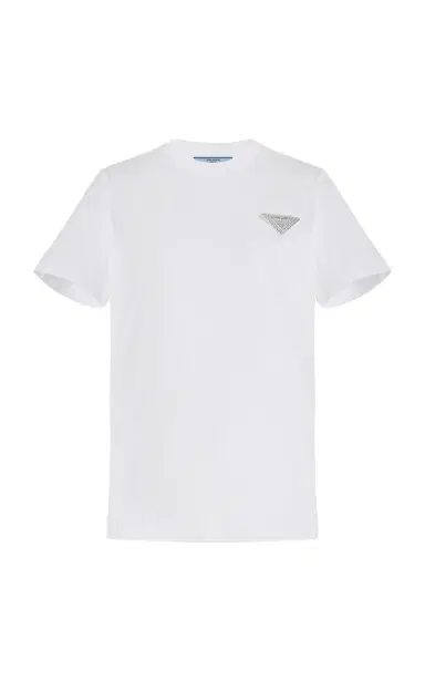 Prada Logo-Crystal Cotton T-Shirt | Thumbnail 6 Prada Logo-Crystal Cotton T-Shirt | Thumbnail 6