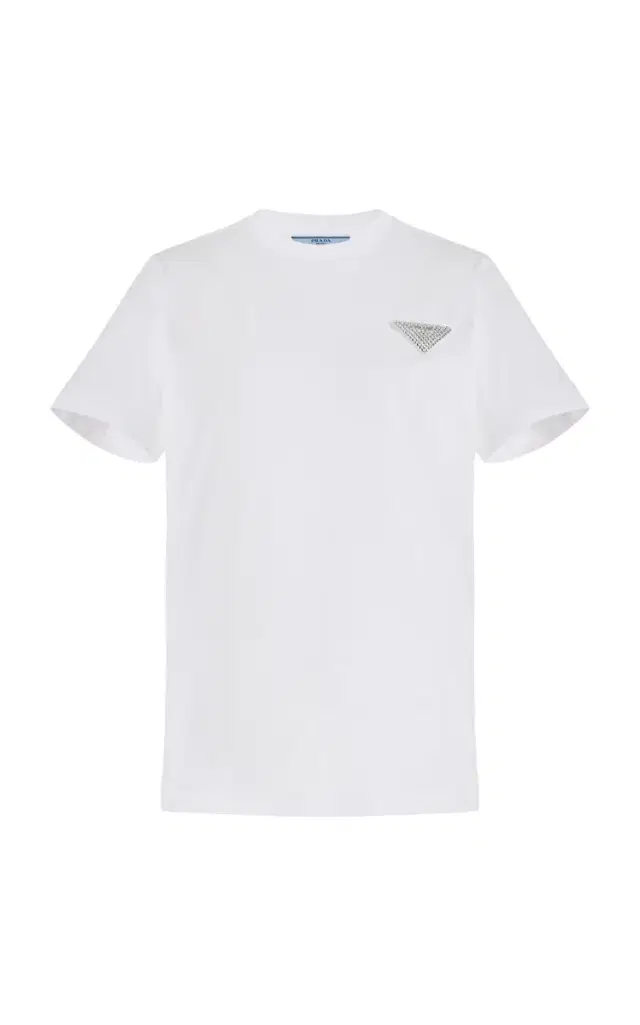 Prada Logo-Crystal Cotton T-Shirt