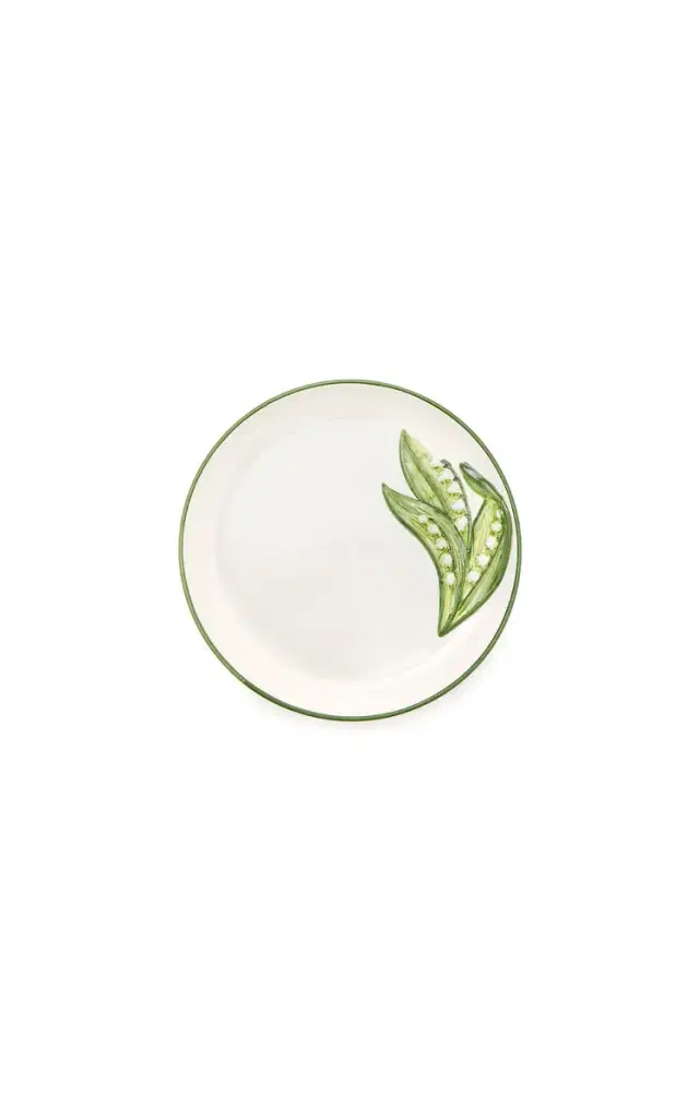 Set-of-Six Lily of the Valley Ceramic Dessert Plates - Green