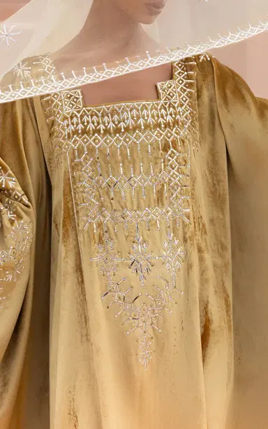 Bthaina Metallic Embroidered Velvet Caftan | Thumbnail 3