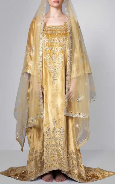 Bthaina Metallic Embroidered Velvet Caftan | Thumbnail 4