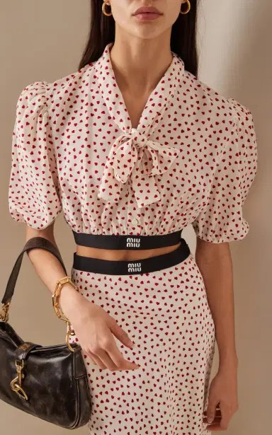 Miu Miu Crepe De Chine Cuori Cropped Top | Thumbnail 2 Miu Miu Crepe De Chine Cuori Cropped Top | Thumbnail 2