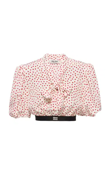 Miu Miu Crepe De Chine Cuori Cropped Top | Thumbnail 1 Miu Miu Crepe De Chine Cuori Cropped Top | Thumbnail 1