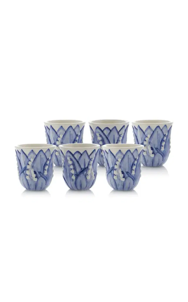 Set-of-Six Lily of the Valley Ceramic Tumblers - Blue