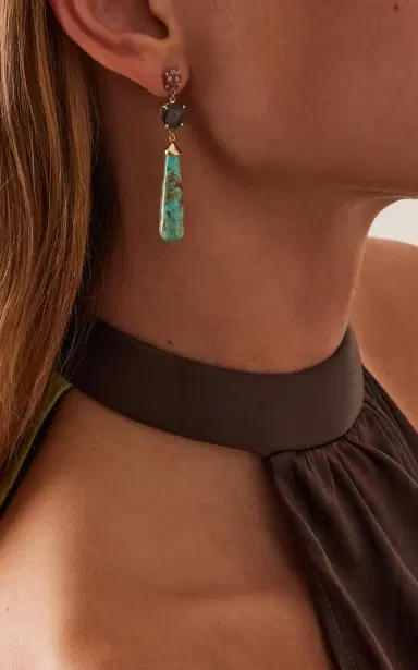 Jacquie Aiche 14K Yellow Gold Small Assorted Tourmaline Turquoise Droplet Stud Earrings | Thumbnail 3 Jacquie Aiche 14K Yellow Gold Small Assorted Tourmaline Turquoise Droplet Stud Earrings | Thumbnail 3