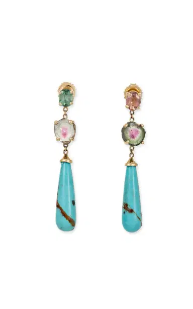 Jacquie Aiche 14K Yellow Gold Small Assorted Tourmaline Turquoise Droplet Stud Earrings | Thumbnail 4 Jacquie Aiche 14K Yellow Gold Small Assorted Tourmaline Turquoise Droplet Stud Earrings | Thumbnail 4