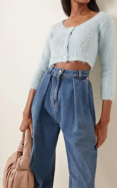 Miu Miu Diamante Embroidered Mohair-Knit Cropped Cardigan | Thumbnail 2 Miu Miu Diamante Embroidered Mohair-Knit Cropped Cardigan | Thumbnail 2
