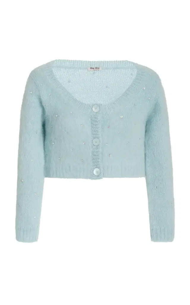 Miu Miu Diamante Embroidered Mohair-Knit Cropped Cardigan